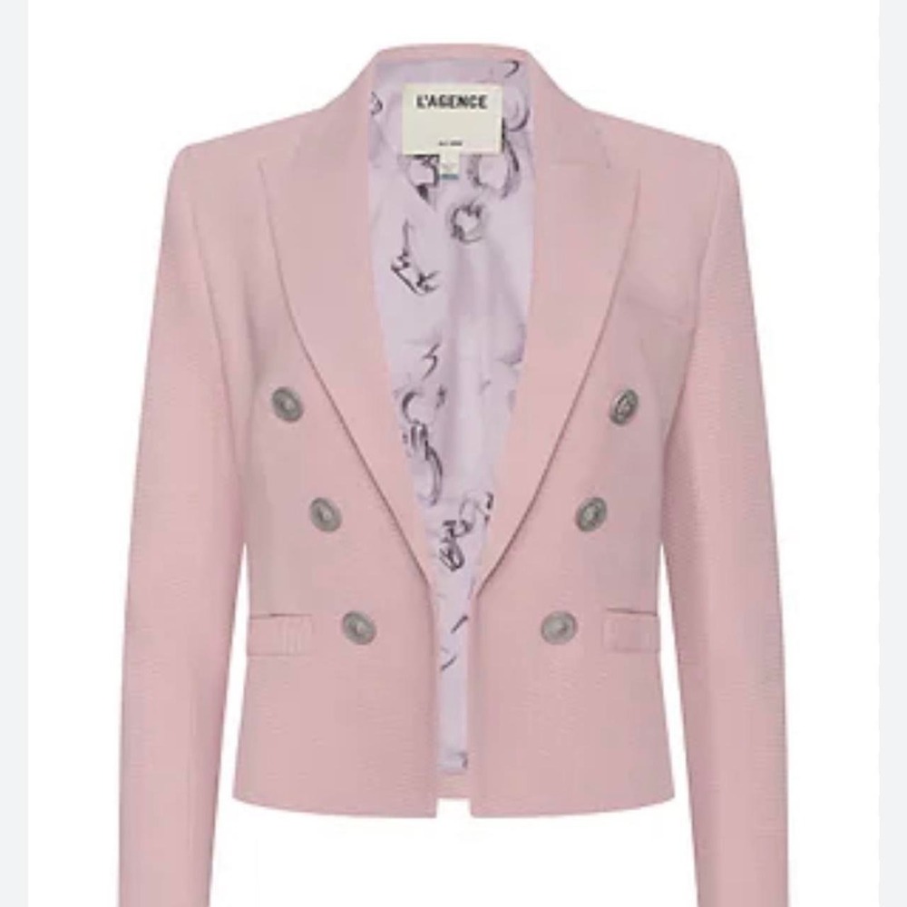 L'AGENCE Brooke Blush Pink Double-Breasted Ottoman Blazer Size 8 Luxury Designer
